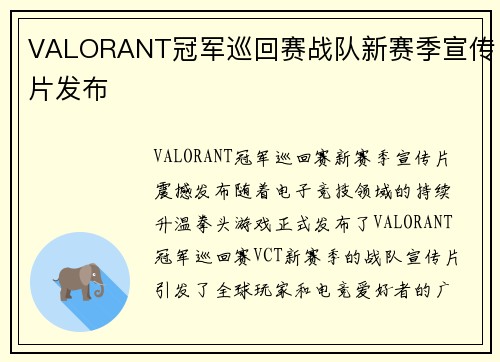 VALORANT冠军巡回赛战队新赛季宣传片发布