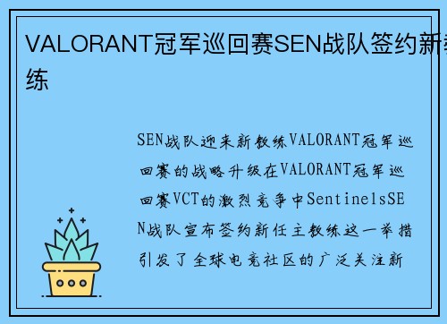 VALORANT冠军巡回赛SEN战队签约新教练
