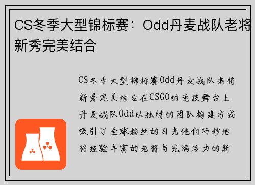 CS冬季大型锦标赛：Odd丹麦战队老将新秀完美结合
